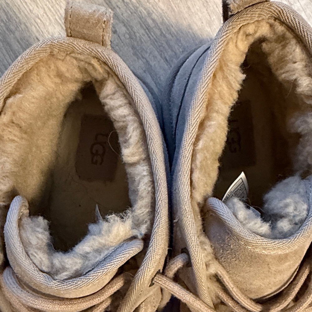 UGG Beige Suede Shearling-Lined Lace-Up Slippers - never worn! Been in closet